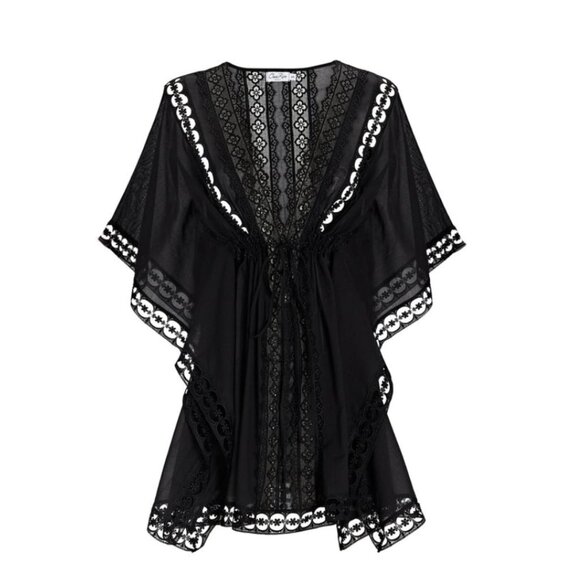 Charo Ruiz Ibiza Kayla Kaftan, Black Lace Swim Cover-Up, Medium NWOT - Picture 1 of 4